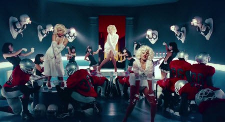 In the video for Give me Your Luvin’, Madonna, Nikki Minaj and M.I.A. are dressed as Marilyn Monroe, the ultimate prototype of Sex Kitten Programming.